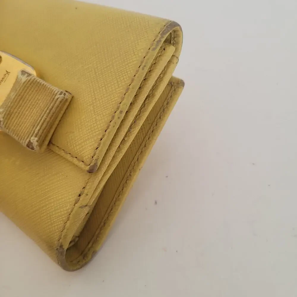 Salvatore‎ Ferragamo Vala Wallet Leather Yellow Small Compact Card Bill Fair